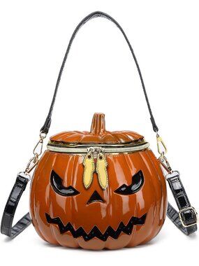 〽️Women Orange Brown Halloween Pumpkin Weird Novelty Horror Gothic Crossbody Bag